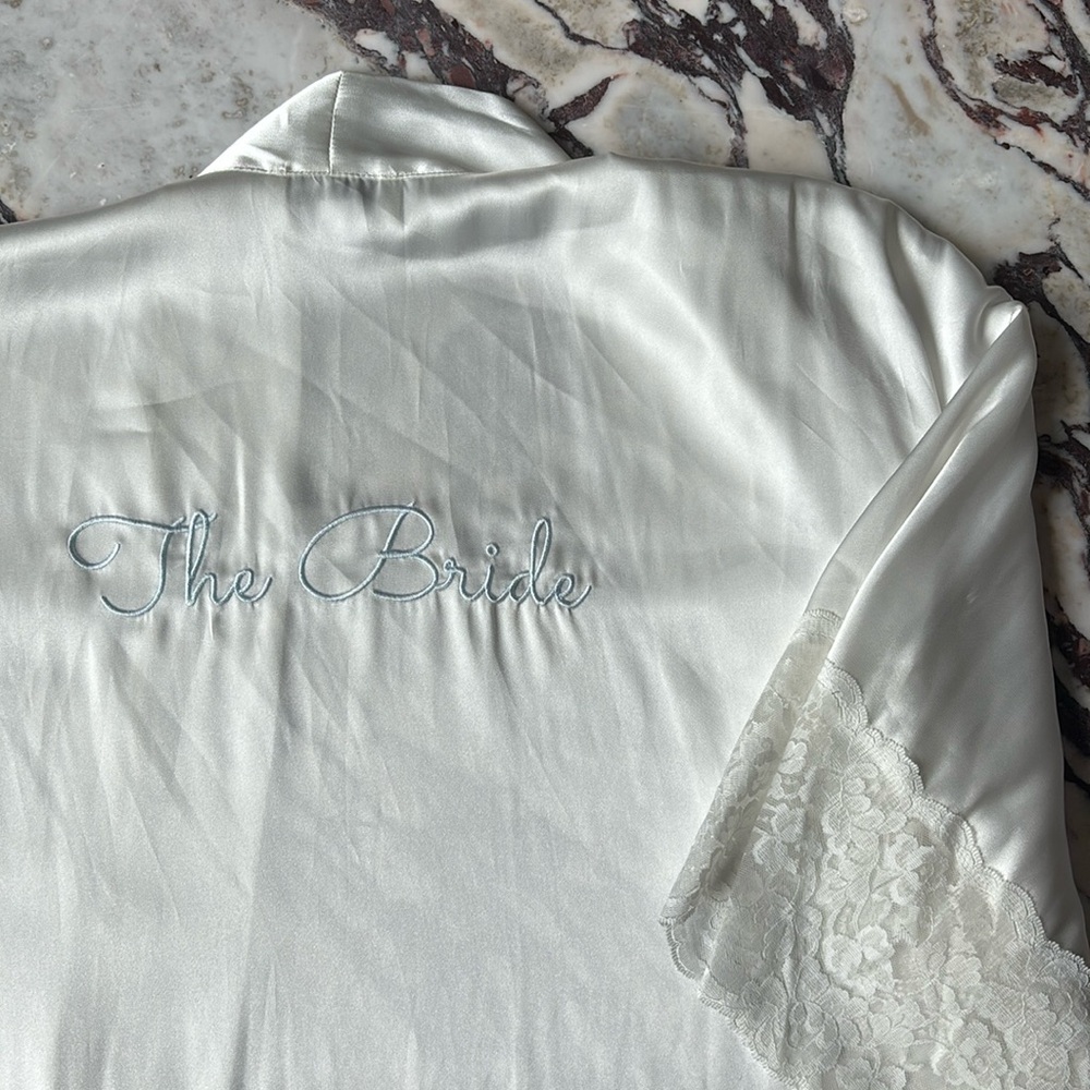 “The Bride” white satin cover up by inBloom